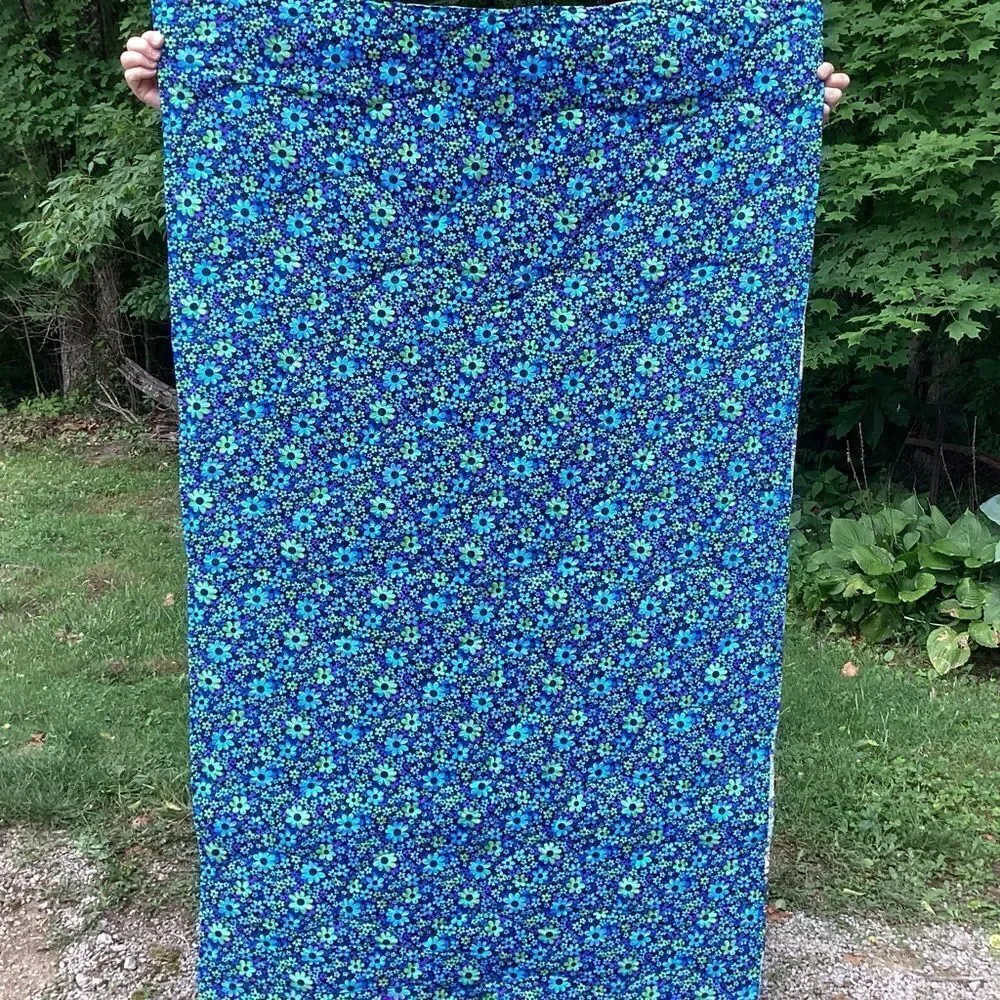 NWT. Hand Crafted Blues and Greens Gardens Quilt with Liberty Lawn Fabrics